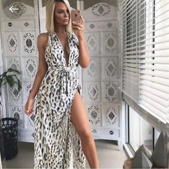 Sheike Untamed Maxi Halter Slit Wrap Dress in animal print - Picture 5 of 10
